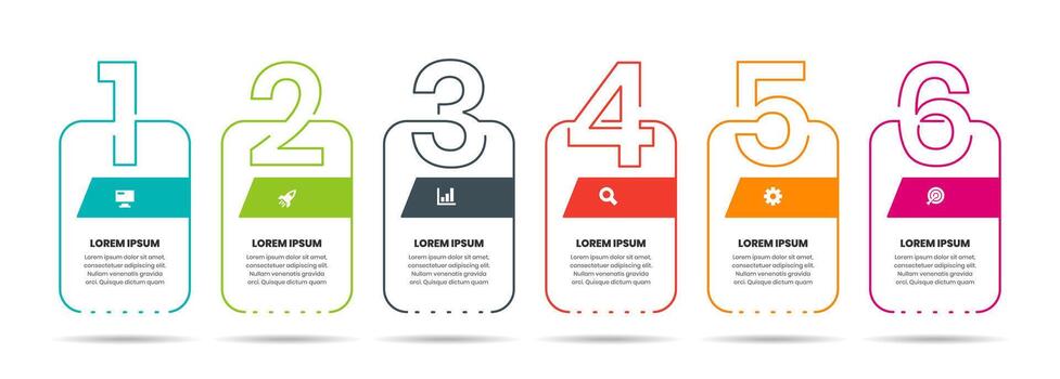 Line Infographic Element Design Templates with Icons and 6 Numbers. Suitable for Process Diagram, Presentations, Workflow Layout, Banner, Infographic vector