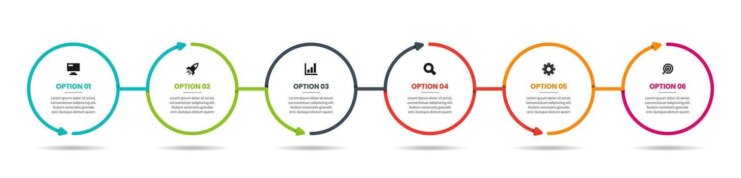Line Circle Infographic Element Design Templates with Icons and 6 Options. Suitable for Process Diagram, Presentations, Workflow Layout, Infographic vector