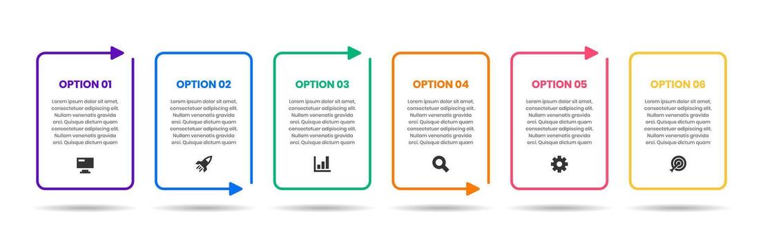 Line Arrow Infographic Element Design Templates with Icons and 6 Options. Suitable for Process Diagram, Presentations, Workflow Layout, Banner, Flow Chart, Infographic vector