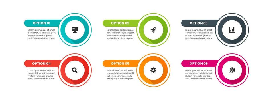 Label Infographic Element Design Templates with Icons and 6 Options. Suitable for Presentations, Workflow Layout, Banner, Flow Chart, Infographic. vector
