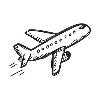 Drawing of a departing airplane with motion lines and minimal design vector