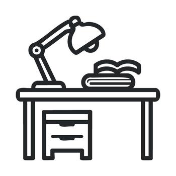 Cozy study setup with lamp and open book on wooden desk vector