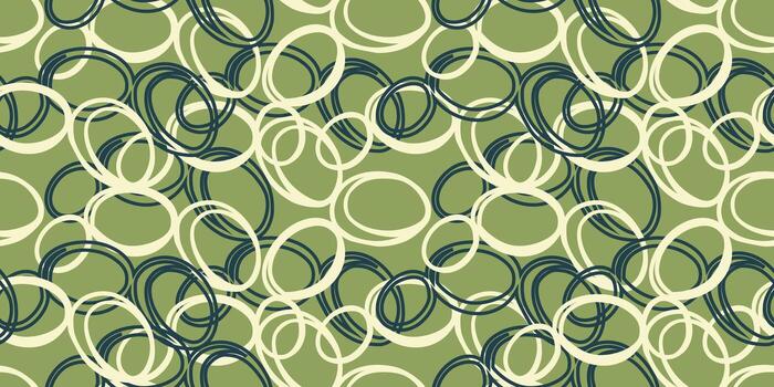 Seamless abstract pattern of overlapping hand drawn circles on a green background. Plain ornament for modern fabrics, home decor, wallpapers, and graphic design projects. vector