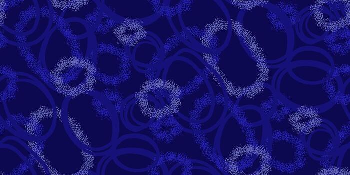 Deep seamless pattern with abstract oval shapes on a dark navy background, accented with textured blue dots. Dynamic and simple modern design, suitable for fabric, wrapping paper, digital vector