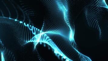 abstrato cyber brilhando onda do partículas e pontos comovente em azul fundo, grande dados visualização, futurista e digital fundo, 3d, 4k, desatado ciclo video