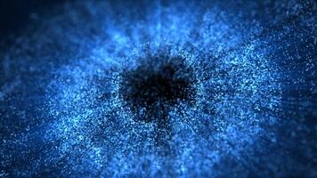 abstrakt lysande mmagi partiklar flygande i en spiral i en virvel av energi, magisk partiklar gnistra och virvla runt med Vinka energi på ett abstrakt bakgrund video