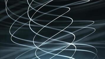 trogen abstrakt partiklar form virvlande geometrisk mönster på en mörk bakgrund, skapande en dynamisk, teknologisk digital hi-tech spiral Vinka effekt för samtida design projekt. video
