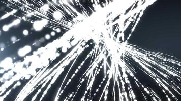 futuristische abstract deeltjes het formulier wervelende meetkundig patronen tegen een donker achtergrond, creëren een dynamisch, technologisch Geavanceerd digitaal Golf effect voor hedendaags ontwerp projecten. video