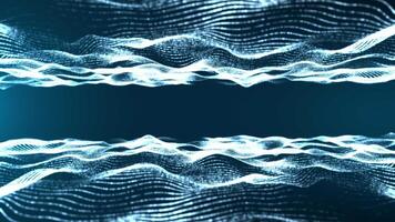 resumen digital dinámica olas de azul brillante partículas en Moviente luces fondo, datos fluir, ciber tecnología. 3d representación. sin costura bucle 4k salvapantallas con animación. video