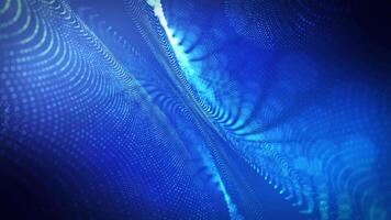abstrakt glühend hoch Technik Welle von Partikel und Punkte ziehen um auf Blau Hintergrund, groß Daten Visualisierung, futuristisch und Digital Hintergrund, 3d, 4k, nahtlos Schleife video