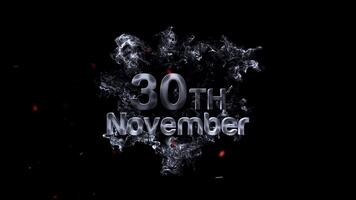 30:e november text effekt med rök och gnistor, abstrakt design för särskild datum och evenemang video