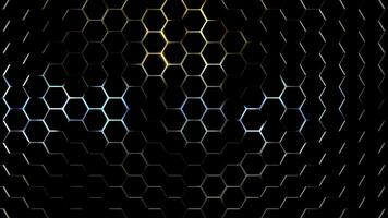 Animated glowing hexagon grid pattern with metallic gradient on a dark background video
