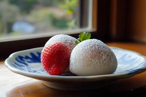 Sweet Treat with Fresh Strawberry and Powdered Pastry photo
