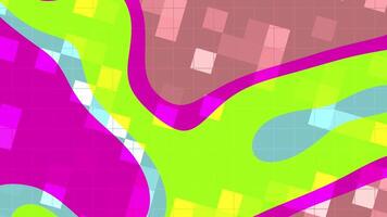 samenvattingen vloeistof knipperen plein dynamisch abstract animatie van kleurrijk meetkundig vormen en rooster patronen creëert een levendig achtergrond lus video