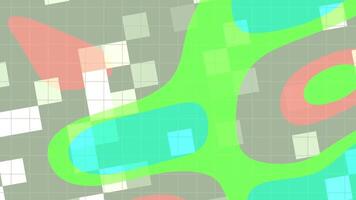 résumés liquide cligner carré abstrait rétro modèle avec vert, bleu, et rouge formes animer sur une gris la grille Contexte boucle pour moderne conception video