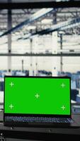 Vertical Green screen laptop in server hub with hardware supporting AI driven services. Mockup notebook in data center storing and processing vast datasets for artificial intelligence operations video