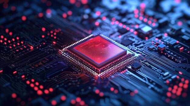 alto tecnología pastilla en circuito tablero con brillante elementos foto