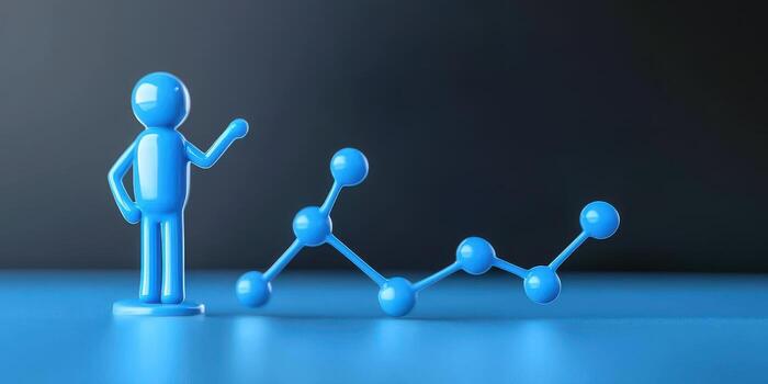 Blue figure presenting growth chart in modern setting photo