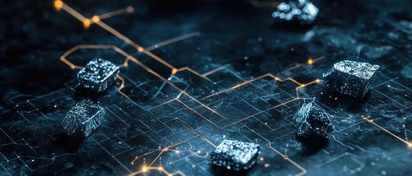 Futuristic metallic cubes on digital circuit background photo