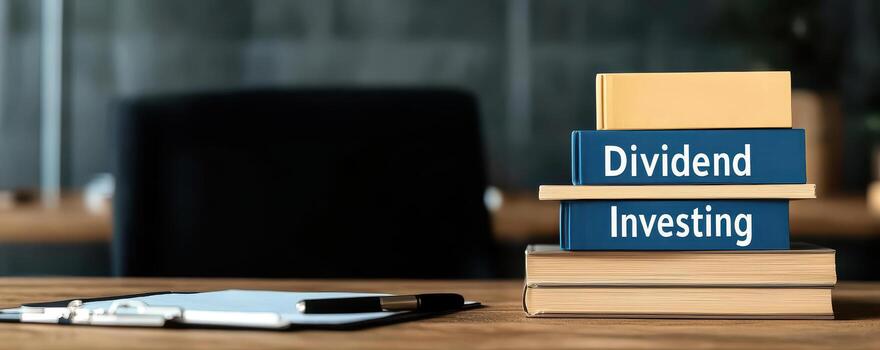 apilar de dividendo invertir libros de madera escritorio con borroso foto