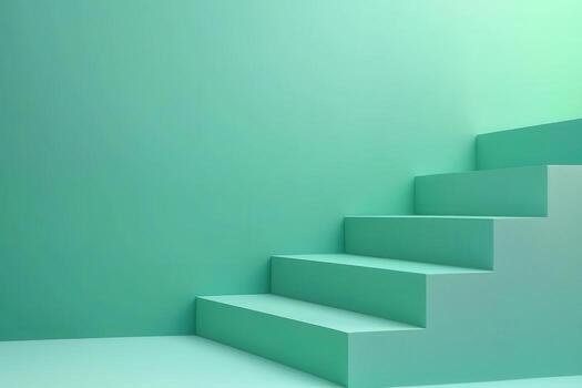 Minimalist mint green staircase with soft aqua wall creating fresh and calm atmosphere photo