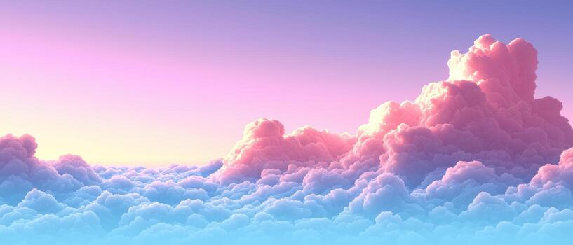 Soft pastel sky with fluffy clouds in gradient lavender and blue hues creating calm photo