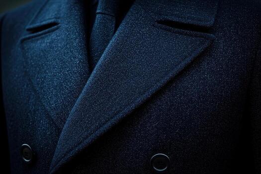 Dark navy wool coat with buttons and lapel collar in soft fabric texture photo