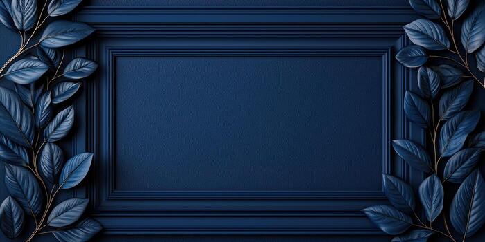 Deep navy blue frame with elegant leaves on both sides creating luxurious and calm atmosphere photo