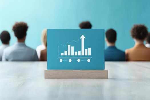Multi cultural team concept, team presenting growth chart to audience in meeting photo