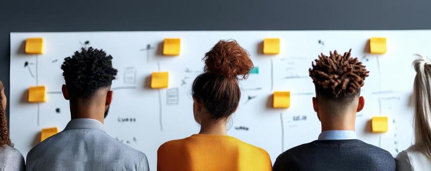 Multi cultural team concept, Collaborative brainstorming session with diverse colleagues photo