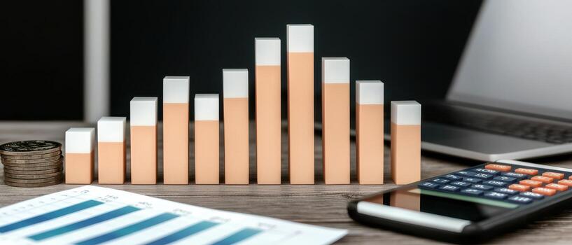 Business growth chart with calculator and financial report photo