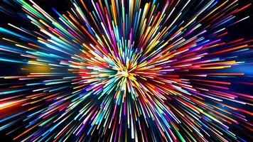 Colorful neon burst animation with dynamic glowing lines in a radial explosion effect, creating a hypnotic and futuristic visual perfect for tech intros, music visuals, or digital transitions. video