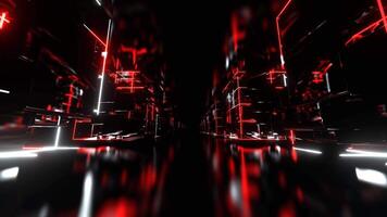 White and Red Cyber Space with Neon Abstract Cubic Forms Background VJ Loop in 4K video
