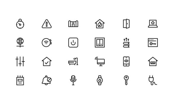 Professional Home Automation Icon budle Illustration. Most Useful Icons for Smart Devices, Automation Systems, and Home Control Features. vector