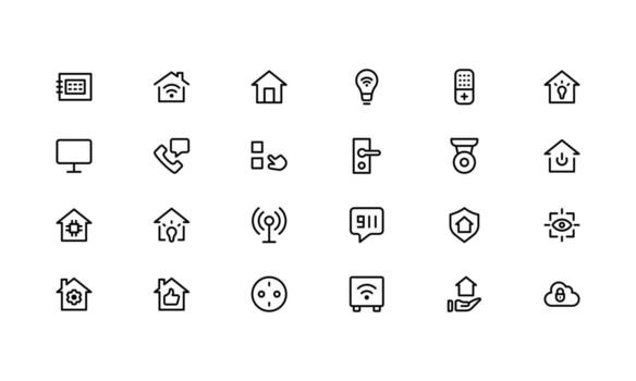 Professional Home Automation outline Icon Set Illustration. Most Useful Icons for Smart Devices, Automation Systems, and Home Control Features. vector
