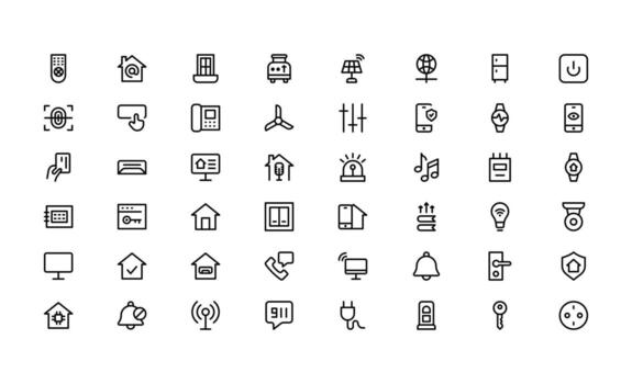 Professional Home Automation Icons package Illustration. Most Useful Icons for Smart Devices, Automation Systems, and Home Control Features. vector