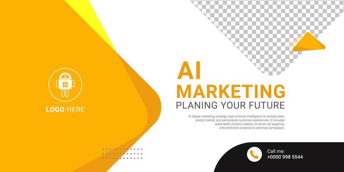 AI Digital Strategy Promotion with Eye-catching design, a bright orange curve, circular photo space, and sharp typography. Highlights AI role in data analysis illustration vector