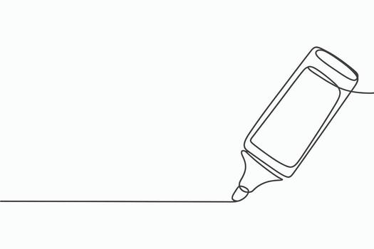 Continuous line drawing of a highlighter marking a line isolated on white background vector