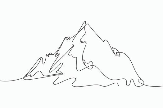 Continuous line drawing of a mountain peak isolated on white background vector