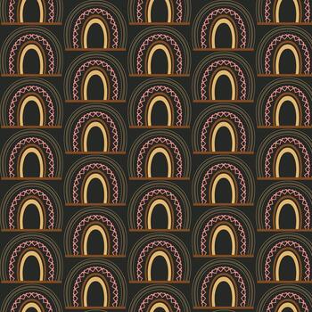 a pattern with arches and circles on a black background vector