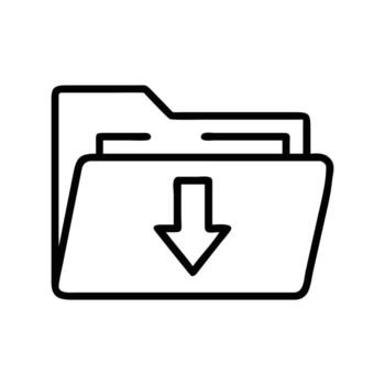 An open folder showing an arrow pointing down indicates a file download with transparent background vector