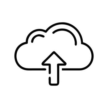 Single upward pointing arrow is within a black cloud outline on transparent background vector