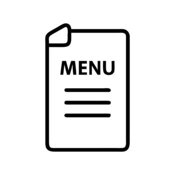 Black lined sheet displays menu text with rounded corners on white background vector