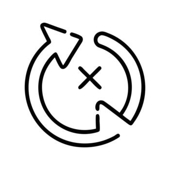 Circular arrow with cross symbol indicates recycling process interruption on transparent background vector