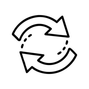 Circular motion is represented by two outlined black arrows curving, with a transparent background vector