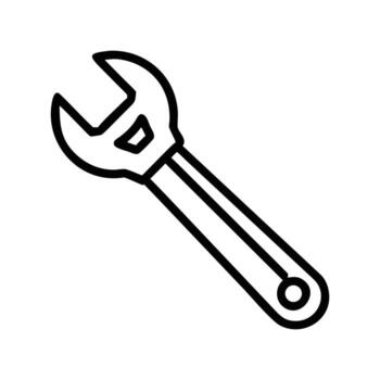 Black outline presents a spanner tool with opening and handle on transparent background vector