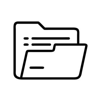 Black outline icon illustrating an open file folder with documents on transparent background vector