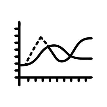 A simple black line graph shows two different trends with transparent background vector