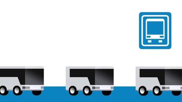 un animato linea di autobus in movimento attraverso un' bianca sfondo, simulando un' mezzi di trasporto coda con pulito e lineare grafico stile video