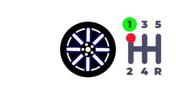 ett iconographic animering som visar en manuell redskap pinne och en bil däck, symboliserar precision, kontrollera, och målinriktad rörelse video